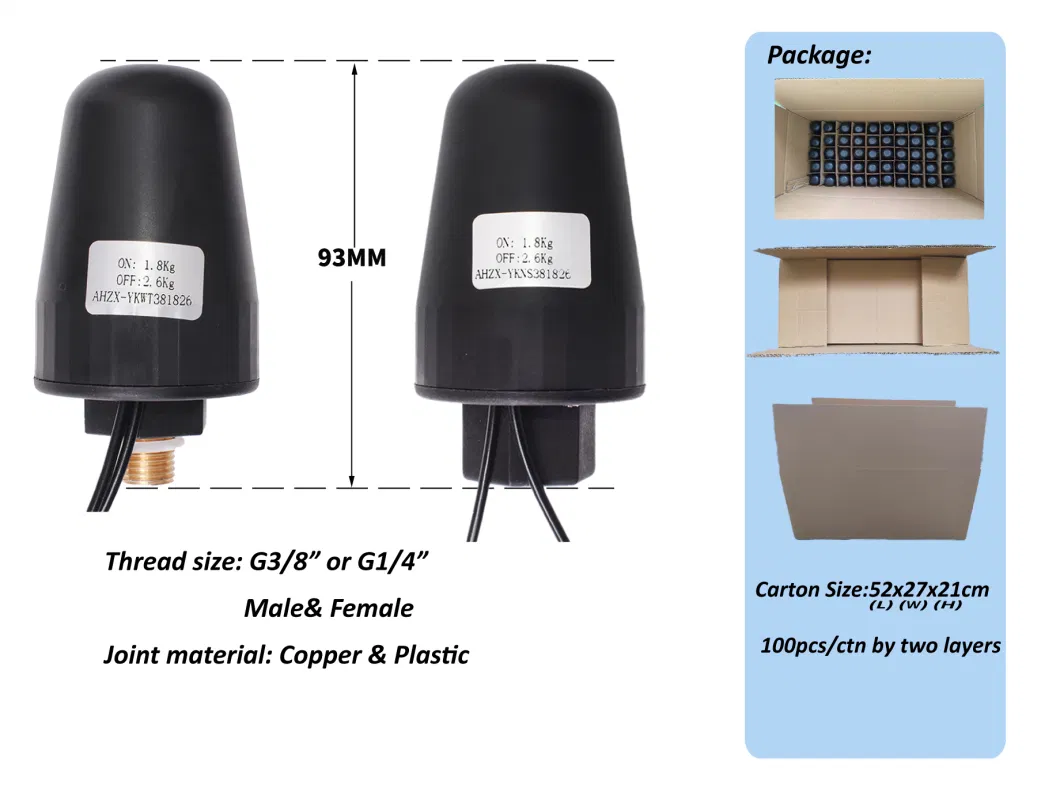 Plastic Male Thread G3/8" 550 750W/220V Booster Water Pump Pressure Controller (2.2-3.0Bar)